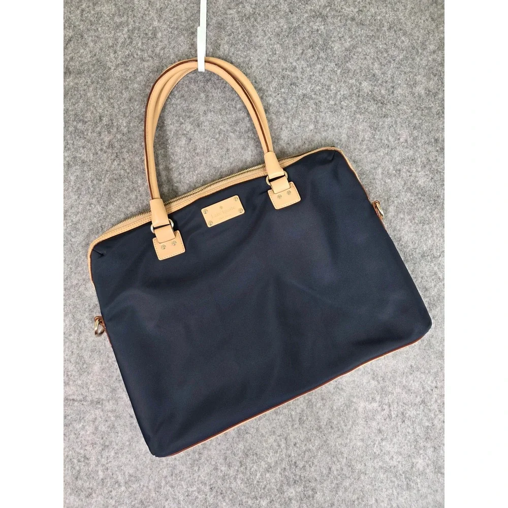 Kate Spade Kennedy Park Calista Laptop Bag‎ Navy Blue Nylon Leather Trim Lined